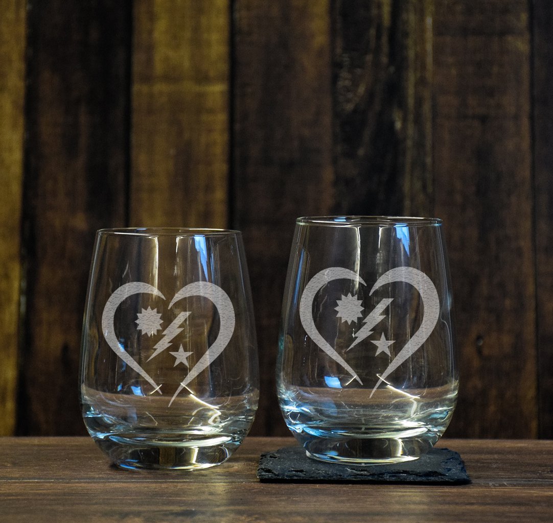 DUI Heart Stemless Wine Glass Set